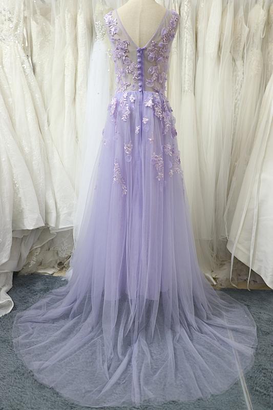 Charming Tulle Floral Light Purple Long Party Dress, A-Line Prom Dress 2021 cg14973