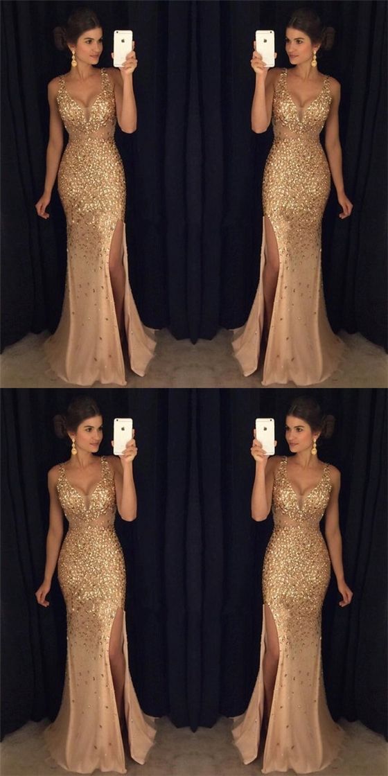 Most Popular Strap Rhinestone Long Mermaid Side Slit Gorgeous Sparkle Prom Dresses cg1499