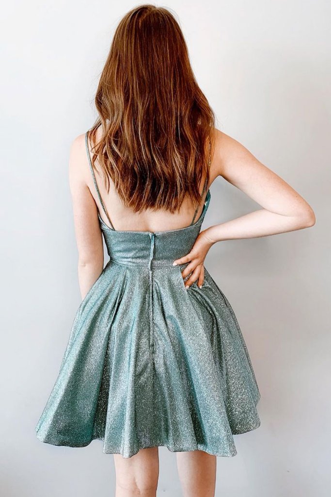 Green v neck short homecoming dress green cocktail dress cg14997