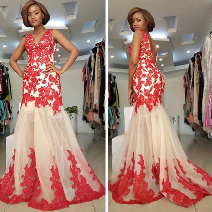 Backless Lace-Appliques Sleeveless Straps Mermaid Modest Prom Dress, cg15057