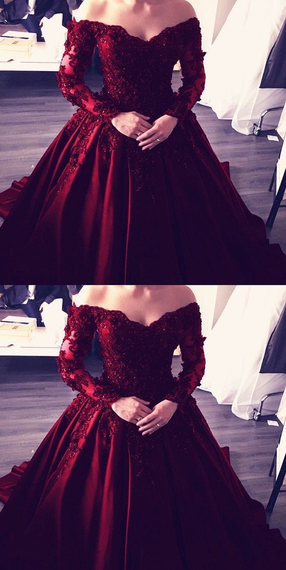 Burgundy Satin with Lace Applique Ball Gown Party Dress,Wine Red Prom Dress cg15078