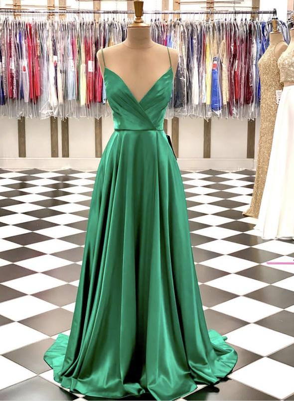 Green satin long prom dress simple evening dress cg15088