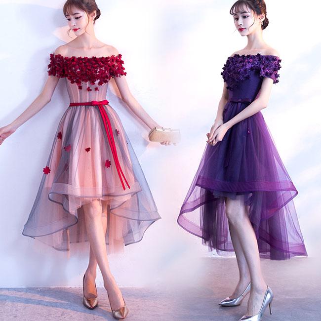 Adorable High Low Tulle Off Shoulder Flowers Party Dress, Cute Homecoming Dress cg15121
