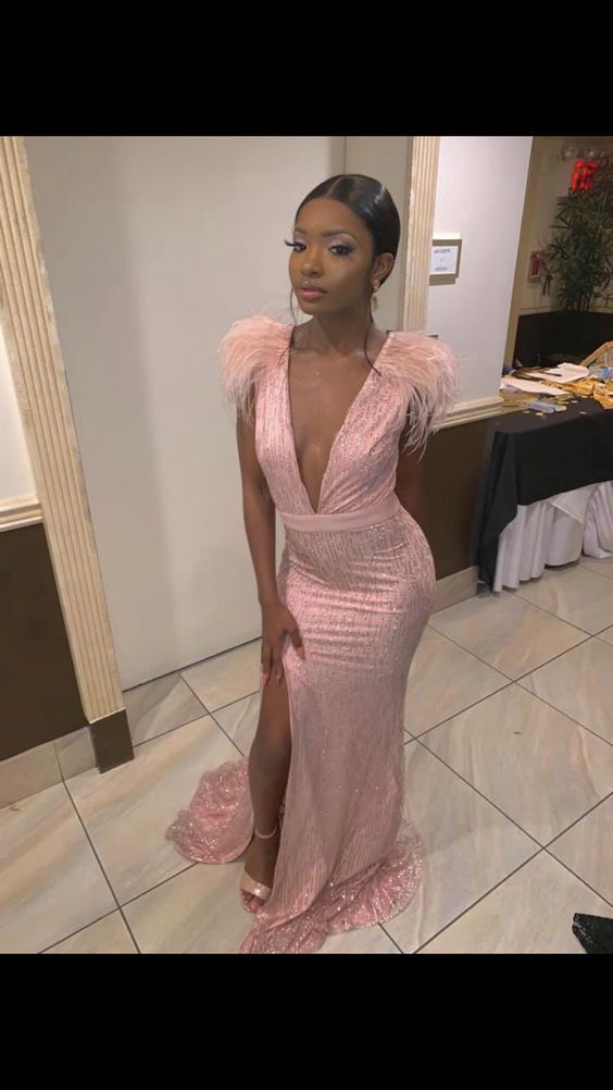 Deep V Neck Long Prom Dress With Split cg15176