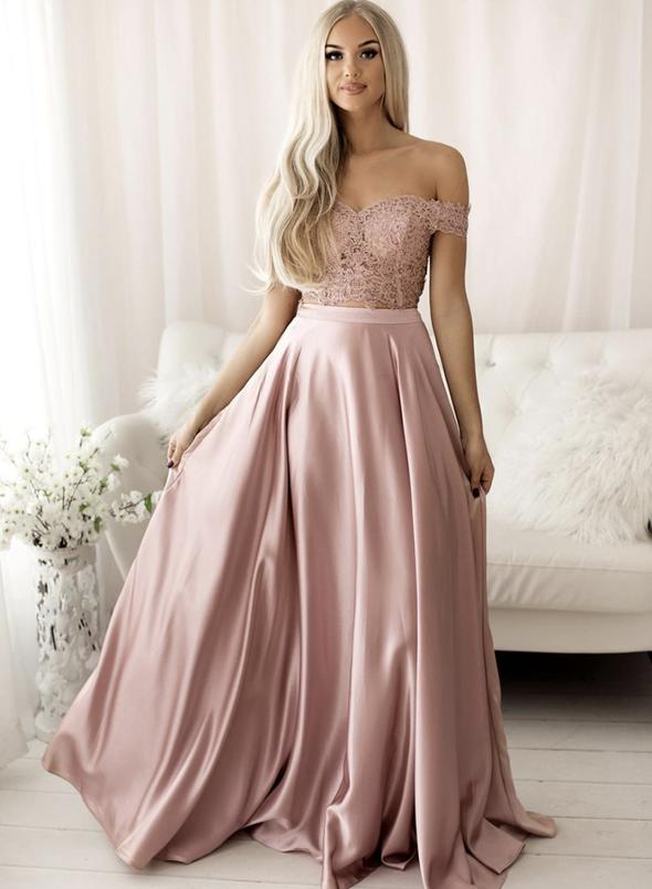 Pink lace long prom dress pink evening dress cg15182