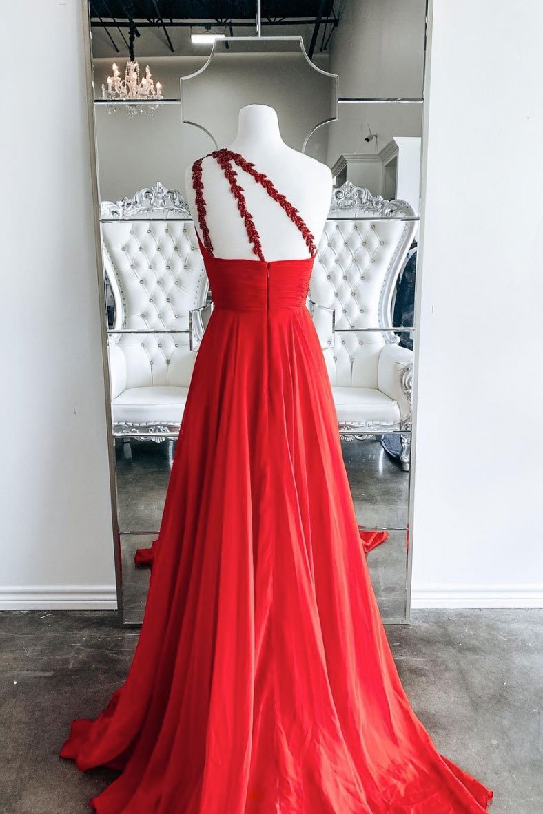 Red one shoulder long prom dress red evening dress cg15185