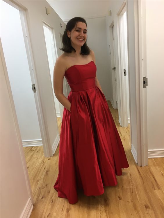 Strapless Satin Red Prom Dress cg15217