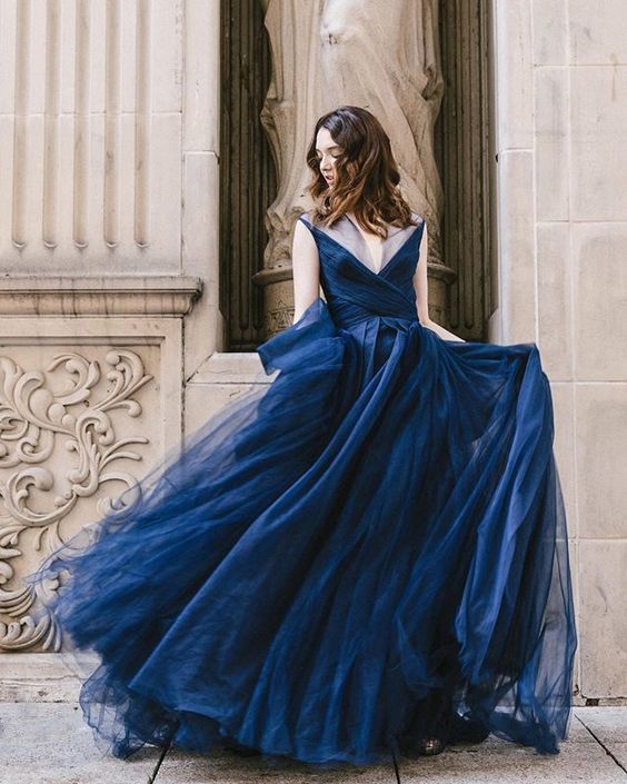 A-line V Neck Tulle Prom Dress cg15323