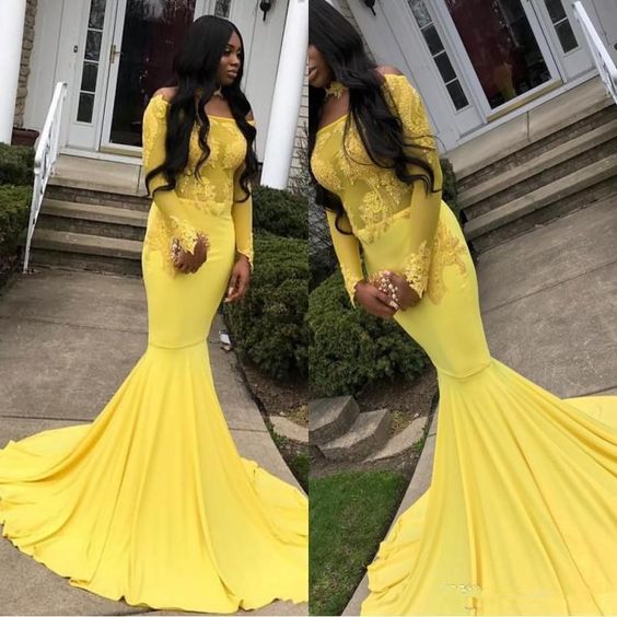 Yellow Long Sleeves Mermaid Prom Dress cg15346