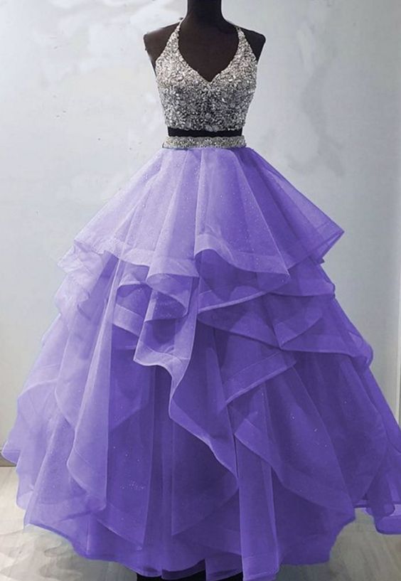 Two pieces tulle beads long prom gown evening dress cg15357