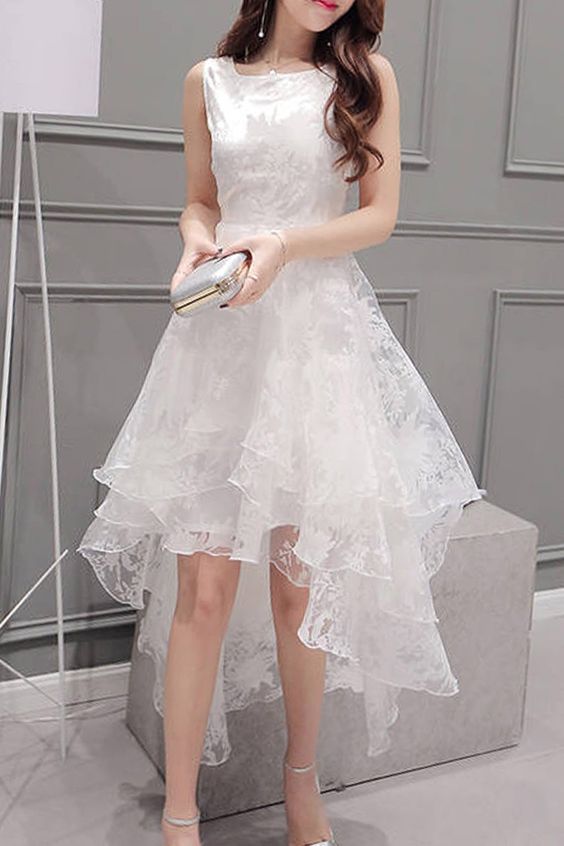 Women's Elegant Solid Sleeveless High Low Organza Dress,Cheap Casual Dresses Long Prom Dress cg15411