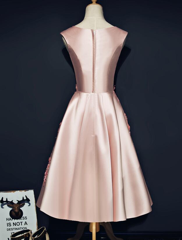Pink Satin Knee Length Short Homecoming Dress cg15417