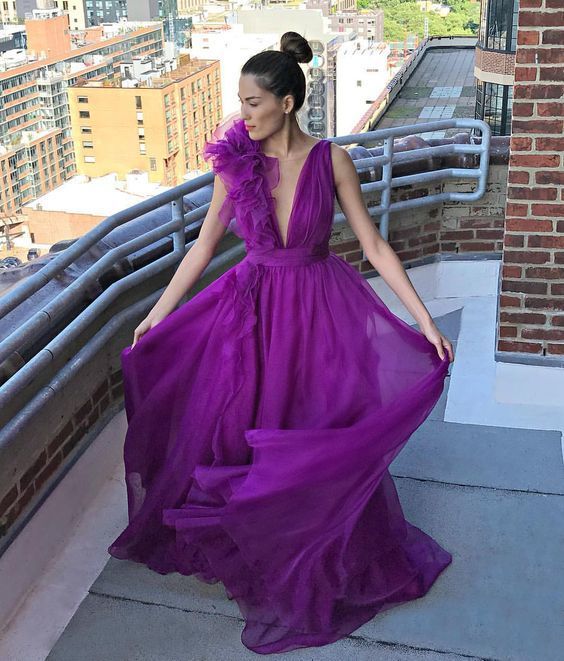 A-line V Neck Long Prom Dress, Sleeveless Prom Dress cg15419