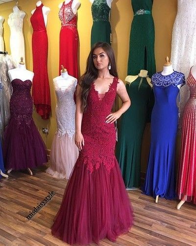 Charming Prom Dress Sleeveless Appliques Prom Dress Tulle Mermaid Evening Dress cg15443