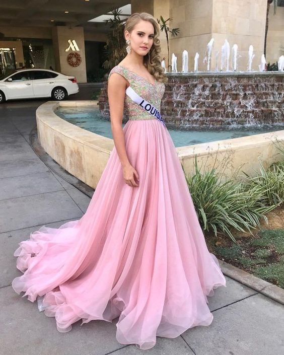 pink Prom Dress Lace Evening Gowns cg15447