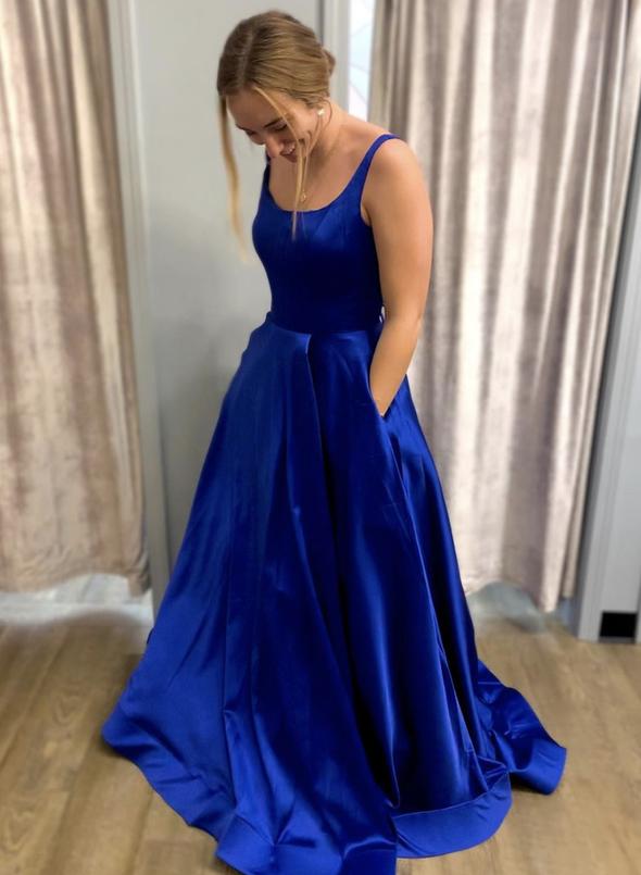 Blue satin long prom dress simple evening dress cg15451