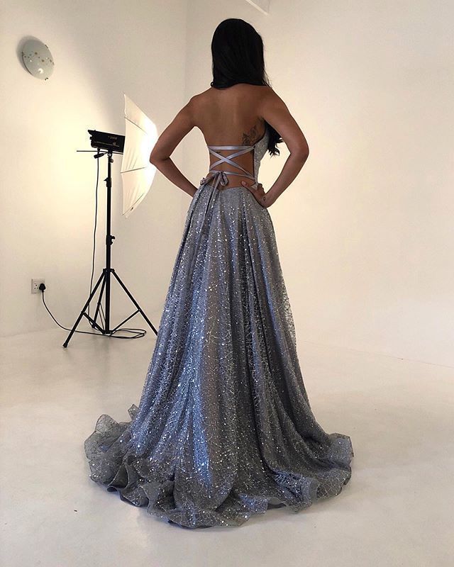 Luxurious A Line V Neck Sliver Long Prom/Evening Party Dress with Beading cg15484