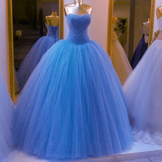 Gorgeous Sequins Beaded Quinceanera Dresses Sweetheart Ball Gowns Long Tulle Prom Dress cg15535