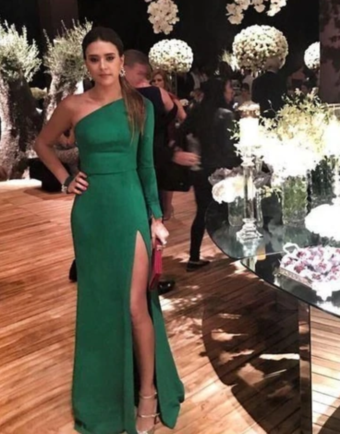 prom dress , one shoulder prom gown with slit cg15552