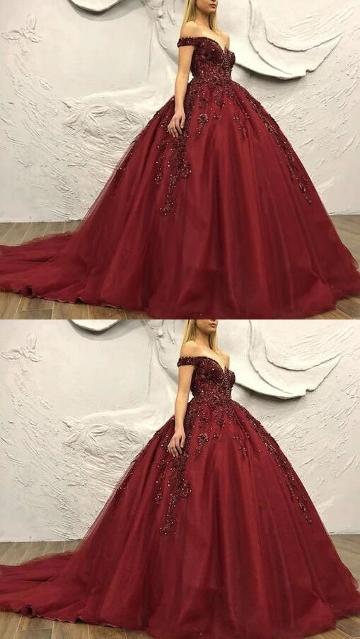 Maroon Wedding Dress Off Shoulder PROM DRESS  cg15615
