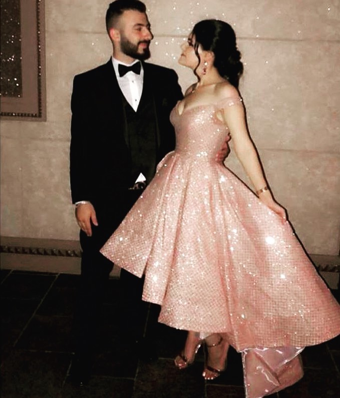 Champagne Off the Shoulder High Low prom Dress cg15630