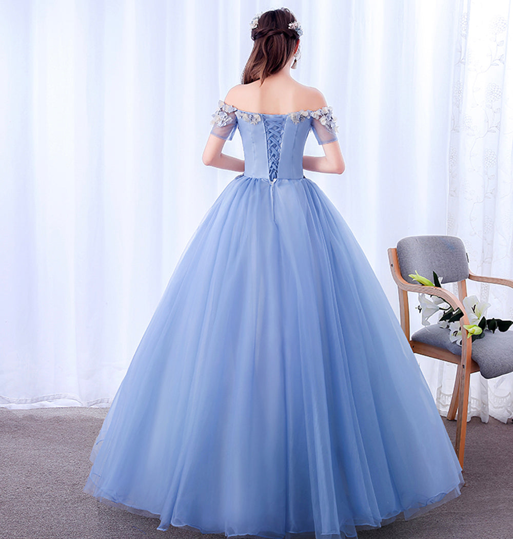 A LINE TULLE APPLIQUE LONG PROM DRESS EVENING DRESS cg15727