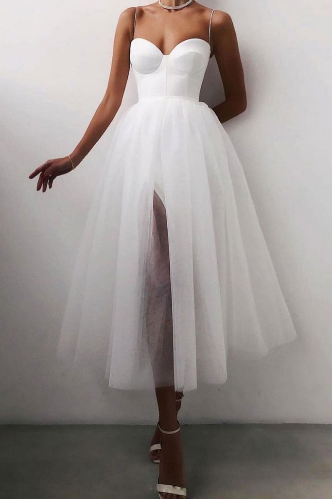 WHITE TULLE SHORT PROM DRESS WHITE TULLE EVENING DRESS cg15751