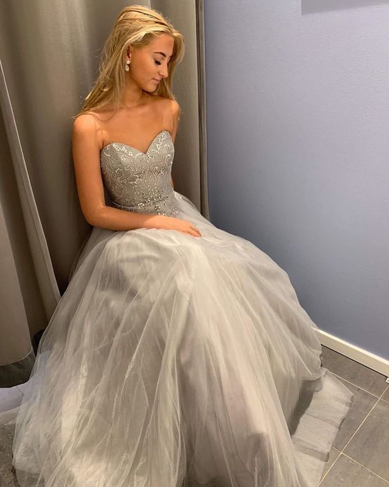 Light Grey A-Line Prom Dress,Charming V-Neck Evening Dress cg15760