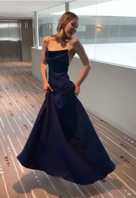 Navy Blue Spaghetti Straps Sheath Full Length Formal Gown,Blue Prom Dress Evening Gown cg15785