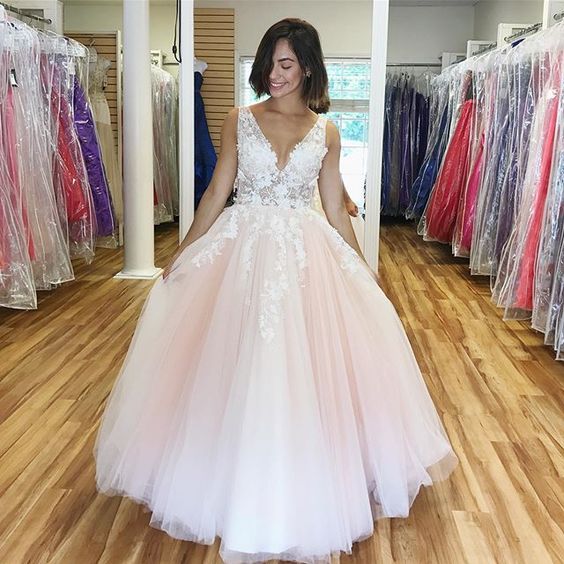 Glamorous A Line V Neck Long Prom Dresses cg15795