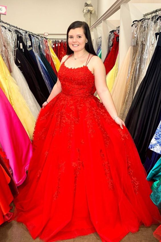 red A-line plus size long prom dress evening dress cg15868