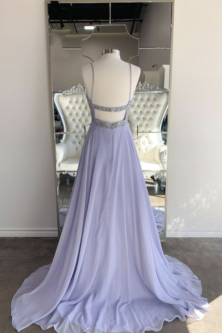 Purple chiffon beads long prom dress evening dress cg15877