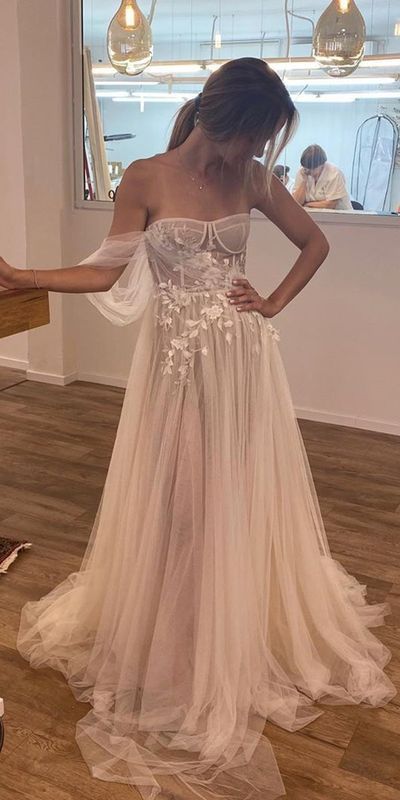 Off the shoulder tulle prom dress cg15944