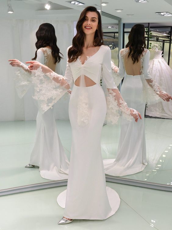 V-Neck Appliques Mermaid Backless Prom Dress cg15955