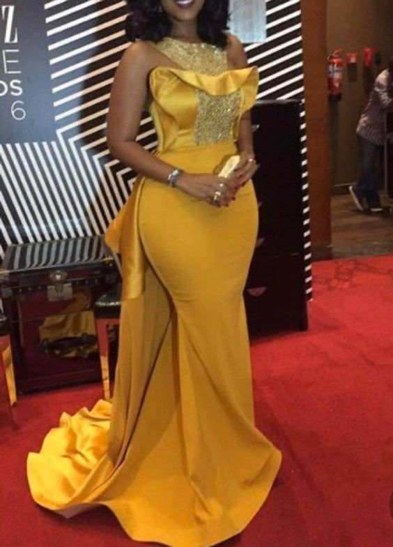 Yellow mermaid Prom dress with train,Evening dresses for women cg15968