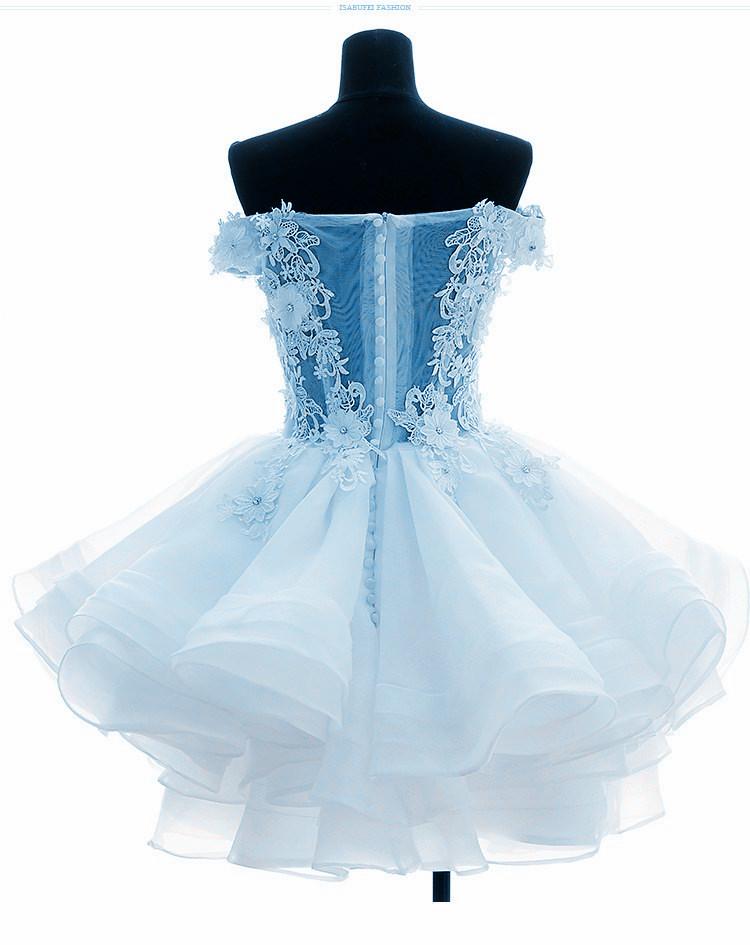 Adorable Light Blue Layers Organza Party Dress With Lace Homecoming Dress cg15992