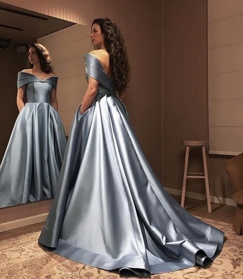 Off the shoulder satin long prom dress cg16005