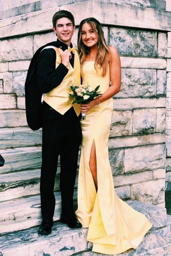 Strapless Mermaid Yellow Prom Dress With Split cg16011