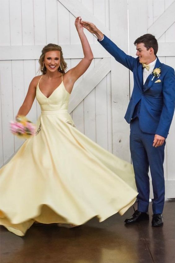 Simple A-line V-neck Satin Prom Dresses cg16013