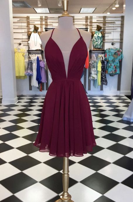 Short Homecoming Dresses short burgundy chiffon party dress for 2021 cg16055