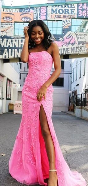 Side Slit Strapless Applique Long Prom Dresses, Sweet 16 Prom Dresses cg16057