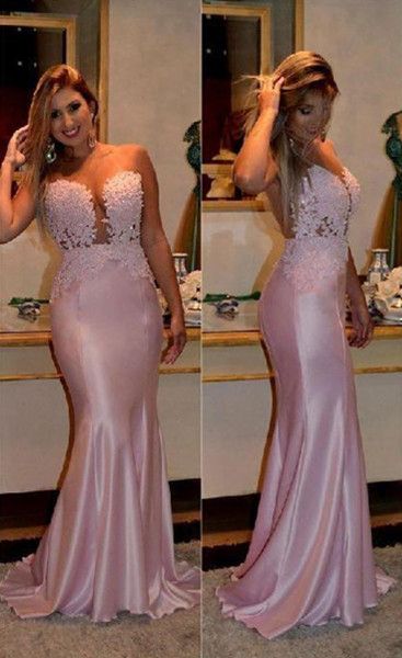 Pink Strapless Trumpet/Mermaid Stretch Satin Prom Dresses cg16097