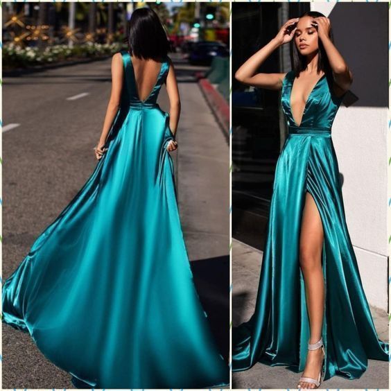 Satin prom dress ,green evening dress cg16115