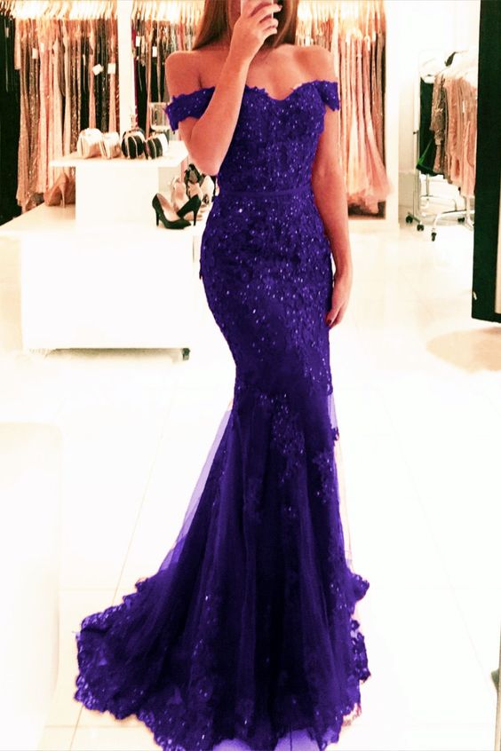 Elegant Purple Mermaid Prom Lace Dresses cg16124