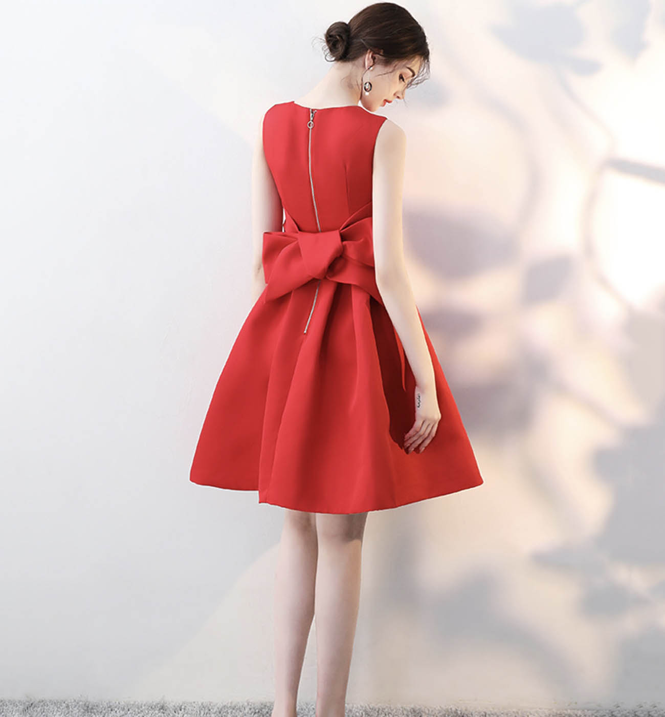 RED SATIN SHORT CUTE PARTY DRESS Homecoming Dress cg16184