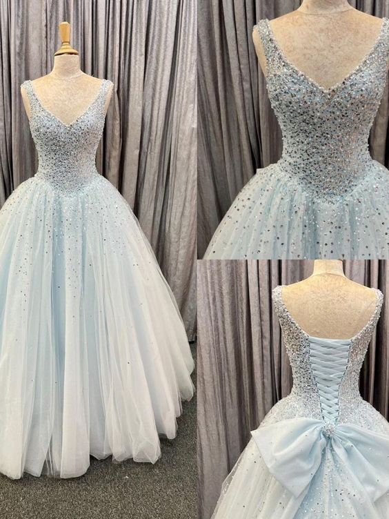 Princess Light Blue Tulle Ball Gown prom dress cg16187