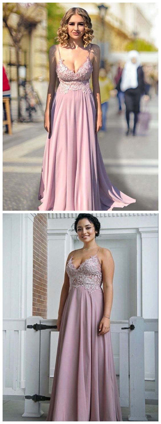 Empire Spaghetti Straps V-neck Lace Sweep/Brush Train Chiffon Dresses prom dress cg16202