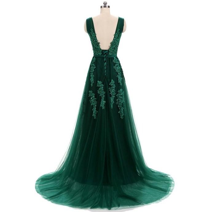 Beautiful Dark Green V-Neckline Backless Party Dress, Tulle Formal Dress Prom Dresses cg16205