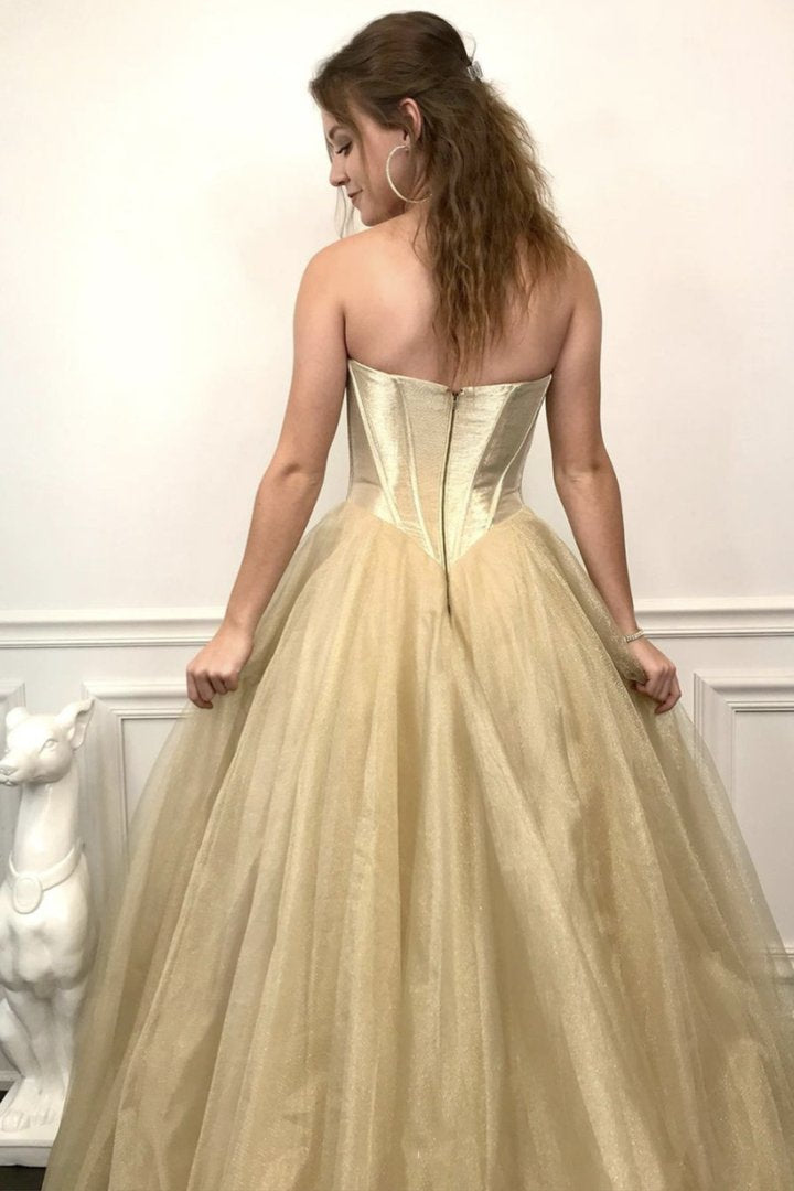 Gold A line long prom dress sweater evening dress cg16279