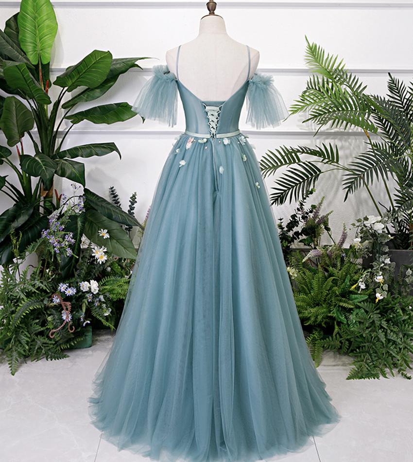 Beautiful Green Tulle Off Shoulder Party Dress, A-Line Prom Dress With Flowers cg16282